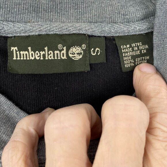 Timberland Mens Sweatshirt Small Gray Striped Crewneck Long Sleeve Pullover Logo - Picture 2 of 9